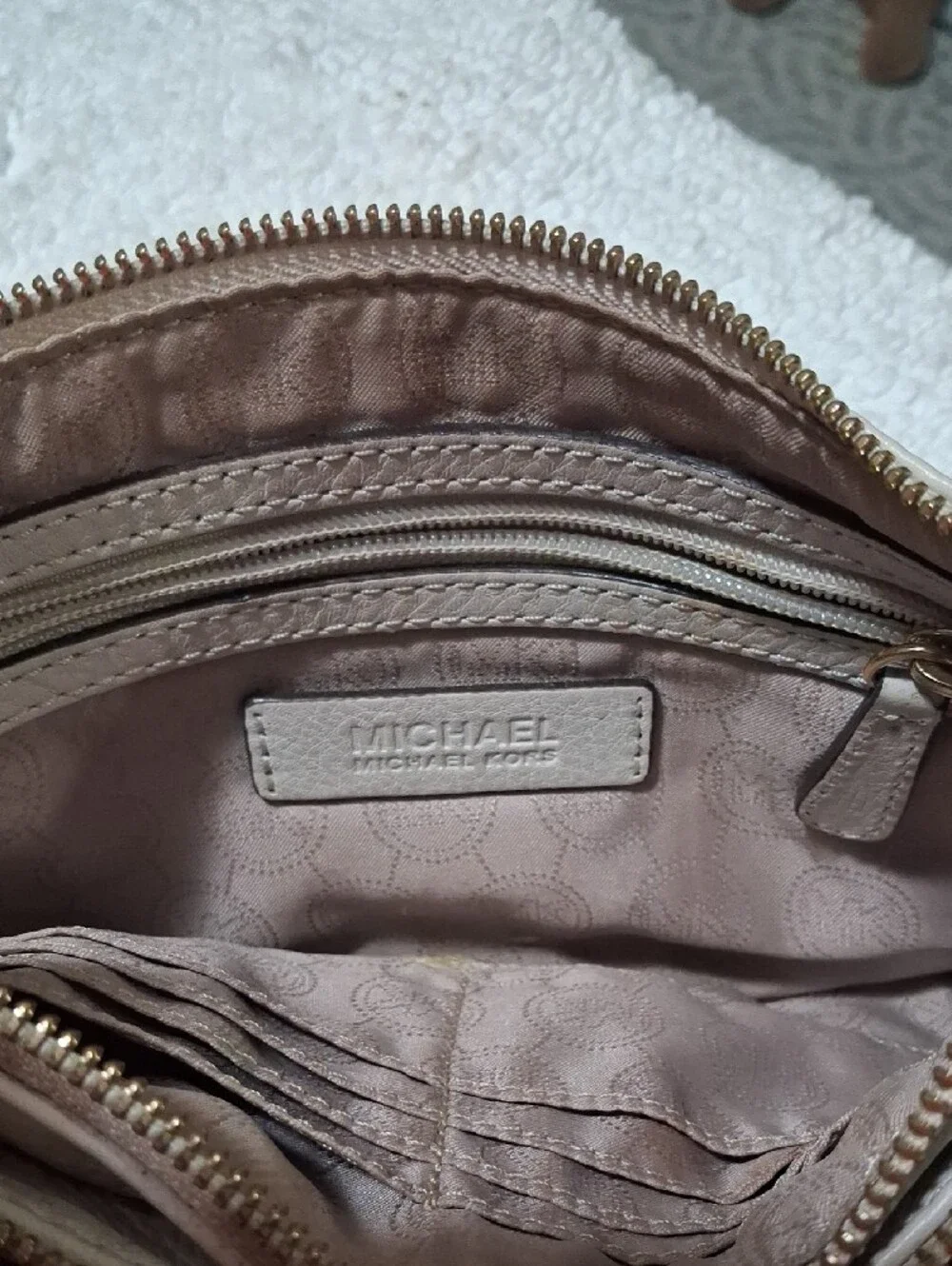 Michael Kors Beige Pebbled Leather Crossbody with Gold Hardware